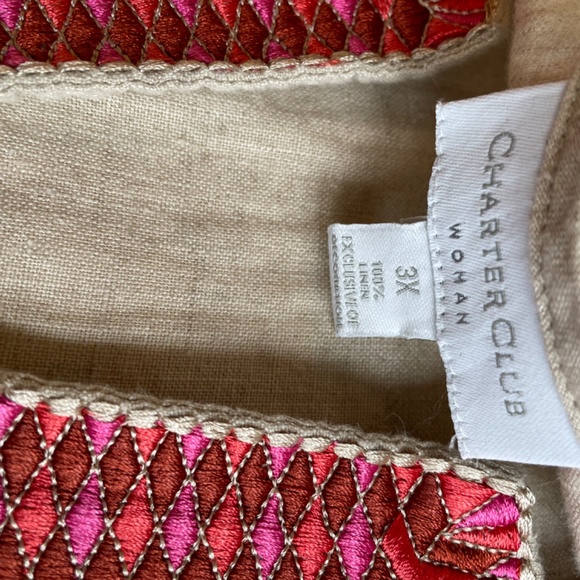 Charter Club Linen 3X Tunic with embroidered accents - Picture 4 of 5